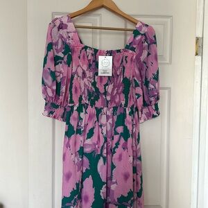 Watercolor smocked midi dress